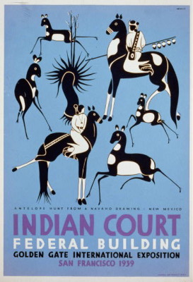 Indian court, Federal Building, Golden Gate International Exposition, San Francisco, 1939 Antelope hunt from a Navaho drawing, New Mexico