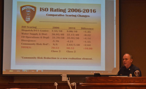 Redding Fire Chief Gerry Gray outlines the city's improved fire rating.