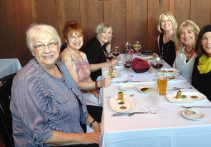 Karen and friends out to dinner, out of town. 