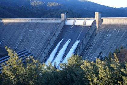 Shasta Dam spillways open for the first time in six years. Shasta Dam. Photo by Jon Lewis.