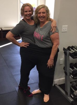 Doni and Diane do a trick where they both fit inside a pair of pants Diane outgrew after losing 100 pounds. 