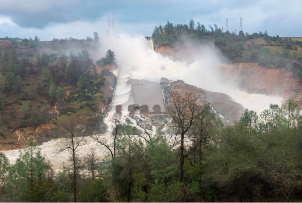 Damaged Oroville Dam spillway, February 17. By Brian Bauer, courtesy of CDWR.